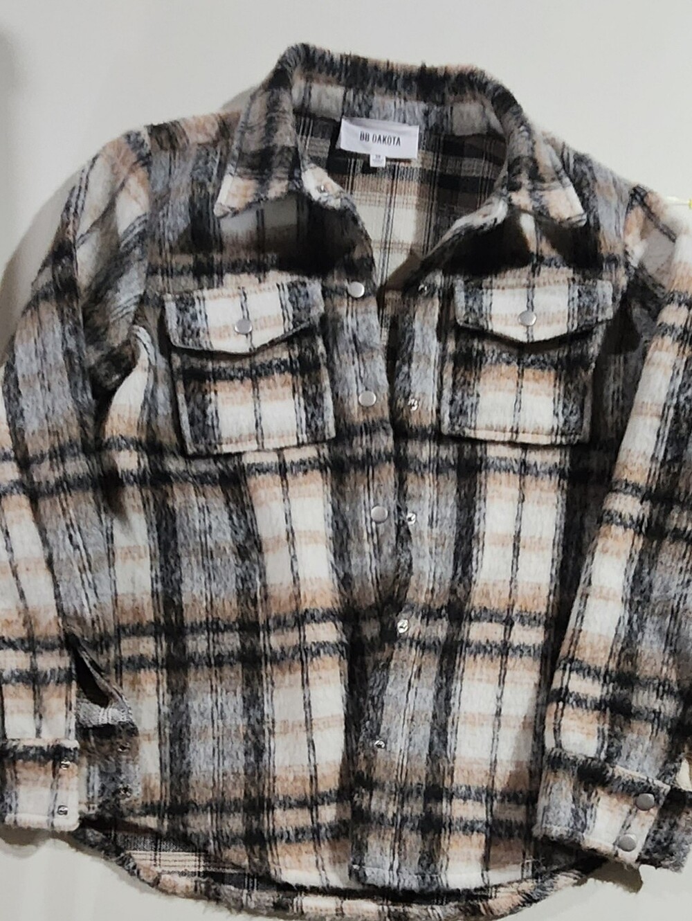 BD Dakota Women's Plaid Shacket in Black & Cream By Steve Madden Size Medium